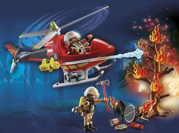 Playmobil 71195 Hélicoptère Bombardier des Pompiers - City Action - avec Deux Personnages, Un hélicoptère avec Canon à Eau pivotant et des Accessoires - Les Secouristes - Ville & Métiers - Dès 4 Ans