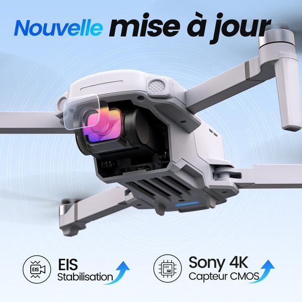 Holy Stone HS360E Drone GPS, Caméra 4K EIS, Transmission d'Image de 6 km, Capteur 1200W, 30 Mins de Vol, Quadricoptère Pliable avec Suivez-Moi, Retour Automatique, Léger de 249 g pour Adultes, C0