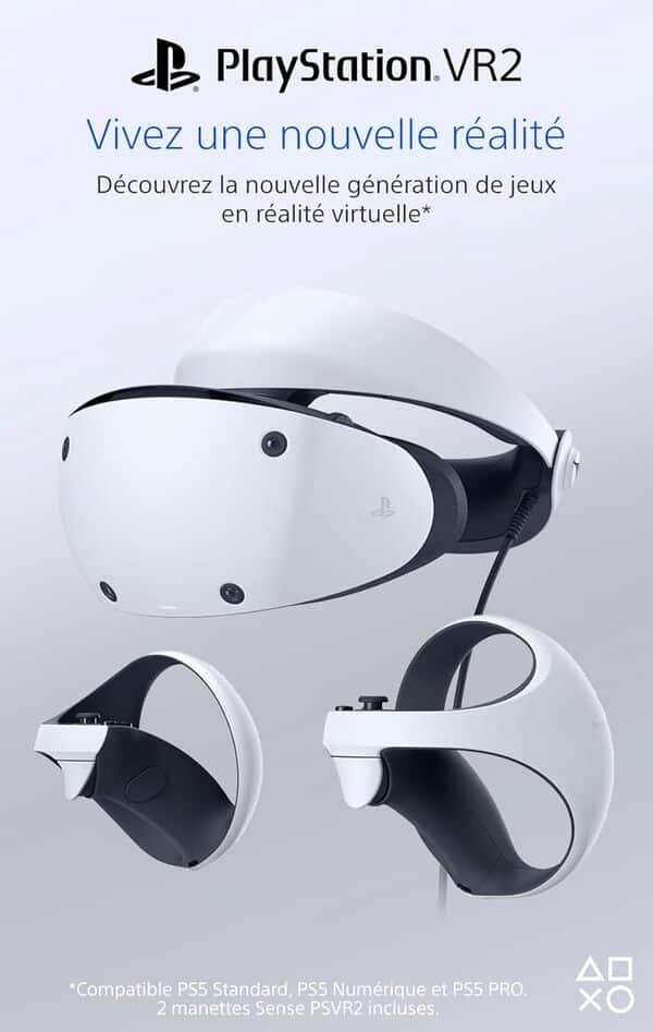 Sony, PlayStation VR2 PS5, Casque VR + Manette PS VR2 Sense, Casque de Réalité Virtuelle pour PS5, Compatible avec Console PlayStation 5, Couleur : Noir et Blanc + Jeu VR Horizon Call of The Mountains