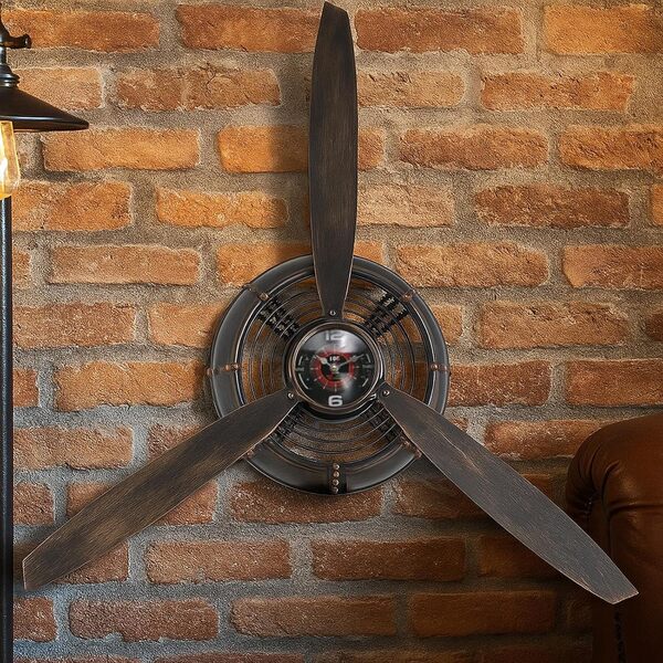 GLOWMIRTH Décoration murale avec hélice d'avion - Cadeau de pilote, horloge steampunk, horloge grotte d'homme, art mural pour bureau, chambre à coucher, fonctionne avec piles, marron