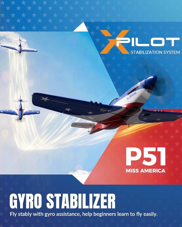 VOLANTEXRC Avion télécommandé, 4 canaux P51d Mustang avec gyroscopes, aileron, acrobatie, 3 modes de vol pour adultes, enfants et débutants