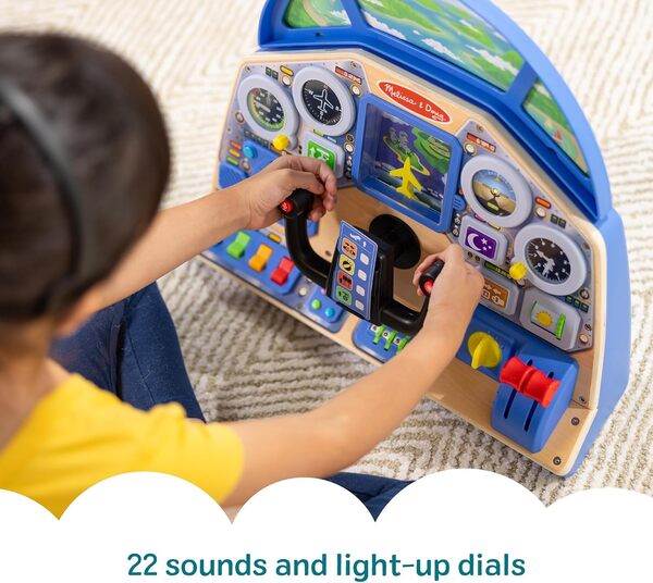 Melissa & Doug - Tableau De Bord - Tableau Interactif Pilote Avion - Jeu Imitation - Jouet en Bois - Jouet D'Activité, De Développement Et d'apprentissage - Certifié FSC - Cadeau Enfant 3 Ans Et +
