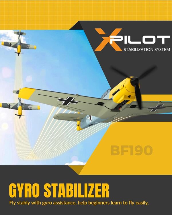 volantexrc Avion Télécommandé 4 canaux BF109 Jouets de Chasse télécommandés, 2.4GHz Planeur RTF, RC Avion avec 2 Batteries, Facile à Piloter pour Les Adultes et Les débutants (761-11)