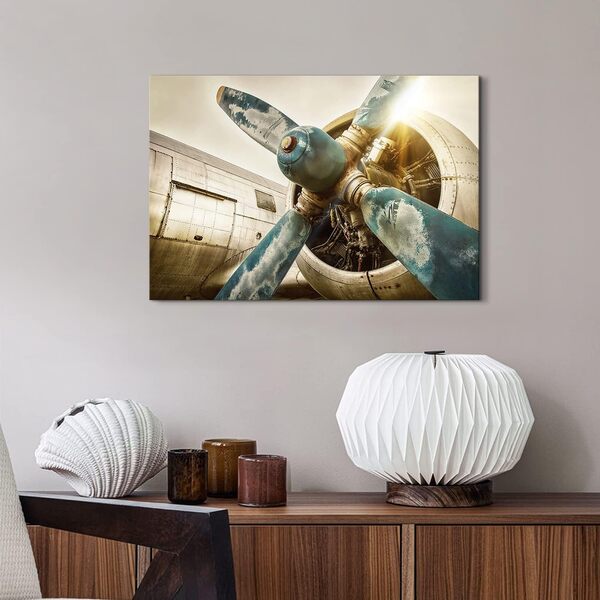Toile murale vintage d'avion militaire à hélice – 40,6 x 61 cm – Œuvre d'art moderne pour décoration murale d'intérieur : salon, chambre à coucher, bureau