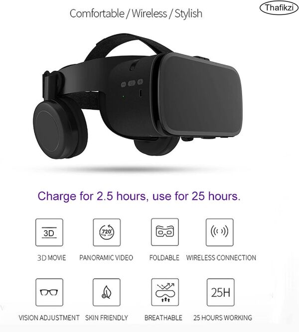 Casque de réalité virtuelle pour téléphone, VR pour films et jeux, lunettes 3D pliables en réalité virtuelle Bluetooth pour téléphones iPhone/Android avec écrans de 4,7-6,5 pouces, idéal pour les