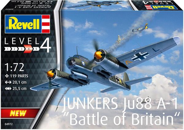 Revell 04972 Maquette d'avion Junkers Ju88 A-1 Bataille d'Angleterre - échelle 1/72 - Niveau 4/5