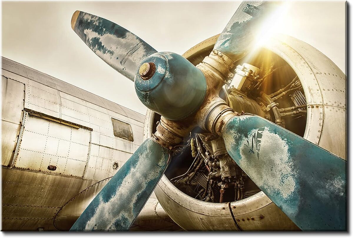 Avis sur la toile murale vintage d'avion militaire à hélice