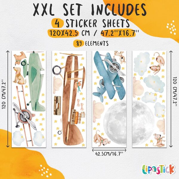 Lipastick Grand autocollant mural en vinyle pour chambre d'enfant Motif avion