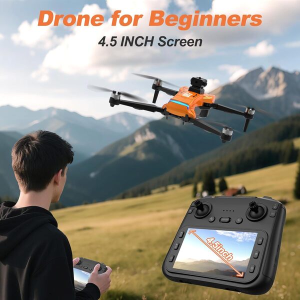 Drone GPS Avec Caméra 4K, Écran De Télécommande 4,5 Pouces, Retour Automatique, Évitement Automatique Des Obstacles, Vol 22 Min, Drone RC FPV Pliable Avec Follow-Me, Cadeau Pour Adultes