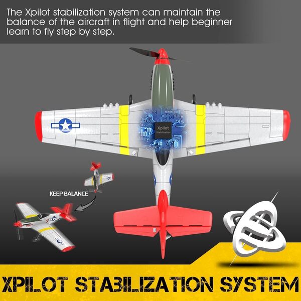 volantexrc P51D Mustang RC Jouet d'avion télécommandé avec télécommande 4 canaux 2,4 GHz RTF Avion radiocommandé pour Adultes et débutants Facile et prêt à Voler (76105)