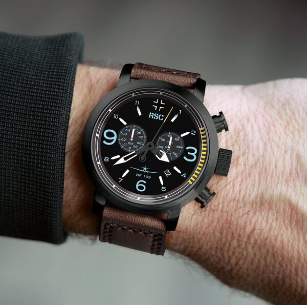 RSC Pilot's Watches Homme 45mm Montre d'aviateur Chronographe Swiss Quartz Messerschmitt BF 109