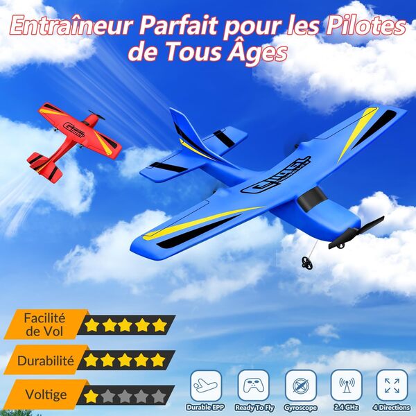 HAWK'S WORK Avion RC 2 Canaux, RC Glider Ready to Fly, Cessna Télécommandé 2.4GHz, Jouet RC Facile à Piloter pour Enfants et Débutants (Bleu)