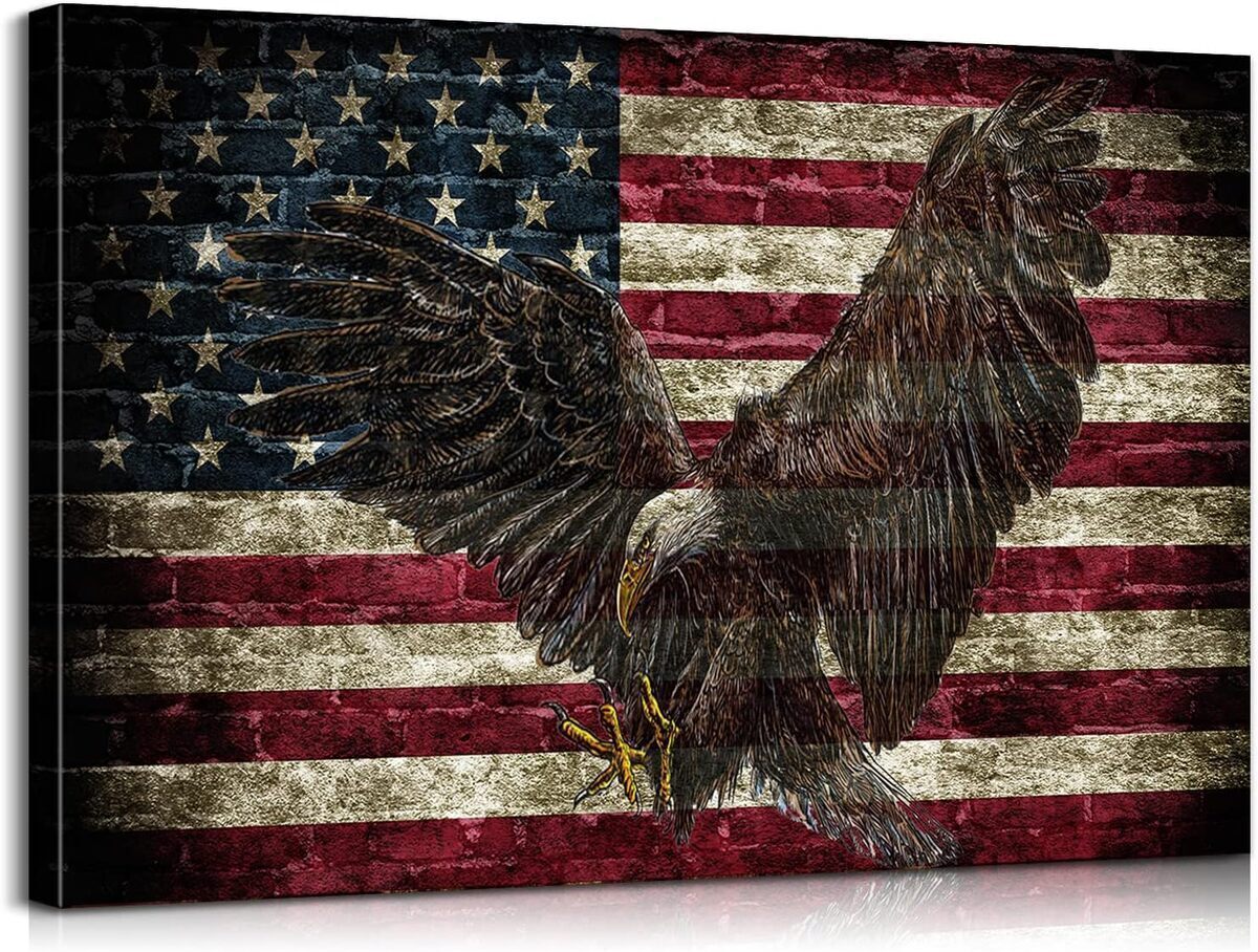 Avis sur l'impression sur toile patriotique avec aigle et drapeau américain