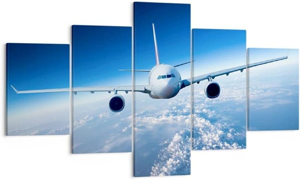 Avis : tableau triptyque avion ciel 125x70 cm déco murale