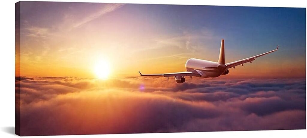 Test de la toile murale Canvbay avion au coucher du soleil