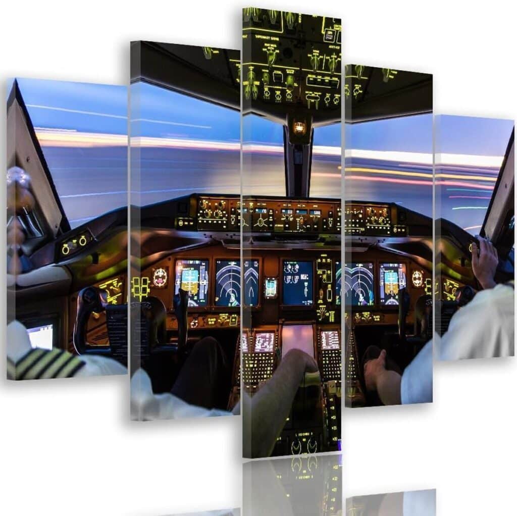 Avis : tableau Feeby multi panneaux XXL, cockpit d'avion