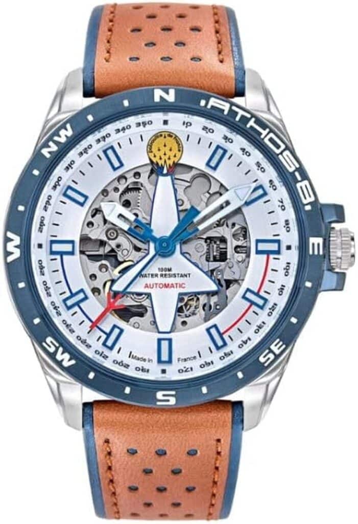 Test montre aviateur Athos 8 automatique - cuir marron et bleu