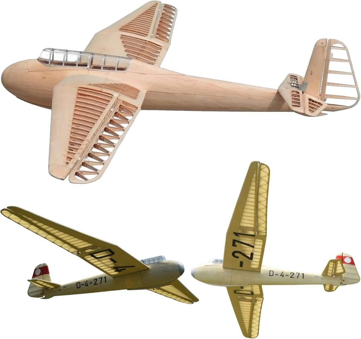Test du kit planeur DFS Kranich : maquette en bois d'une envergure de 1498 mm